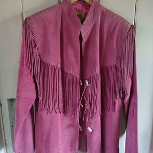 Pink Suede Fringe Jacket with Western Look